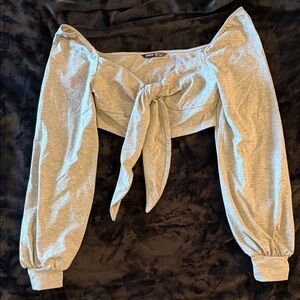 SHEIN Light Gray  Tie-Front Top